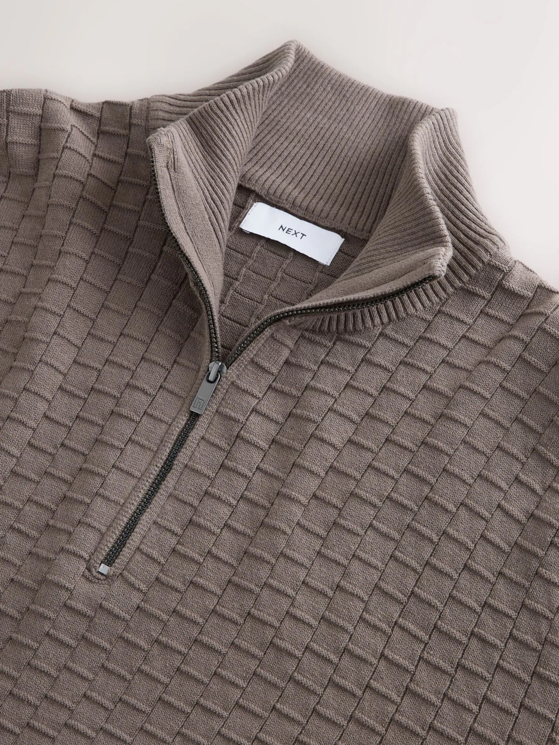 Truffelbruin - Regular Fit Premium Kwart Rits Hals Trui