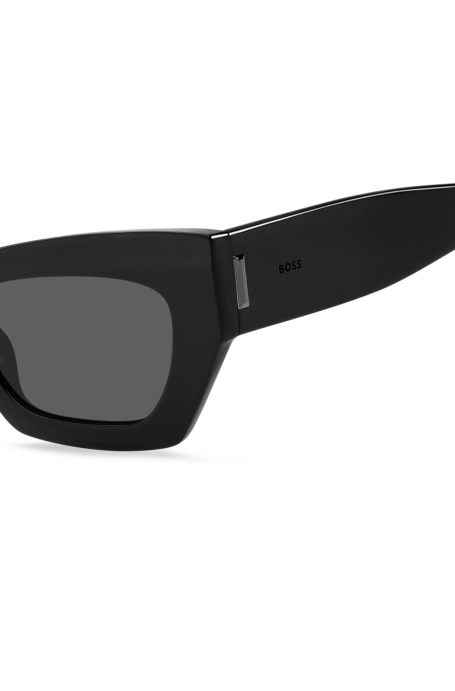 Óculos de sol BOSS em acetato preto com detalhes exclusivos.
