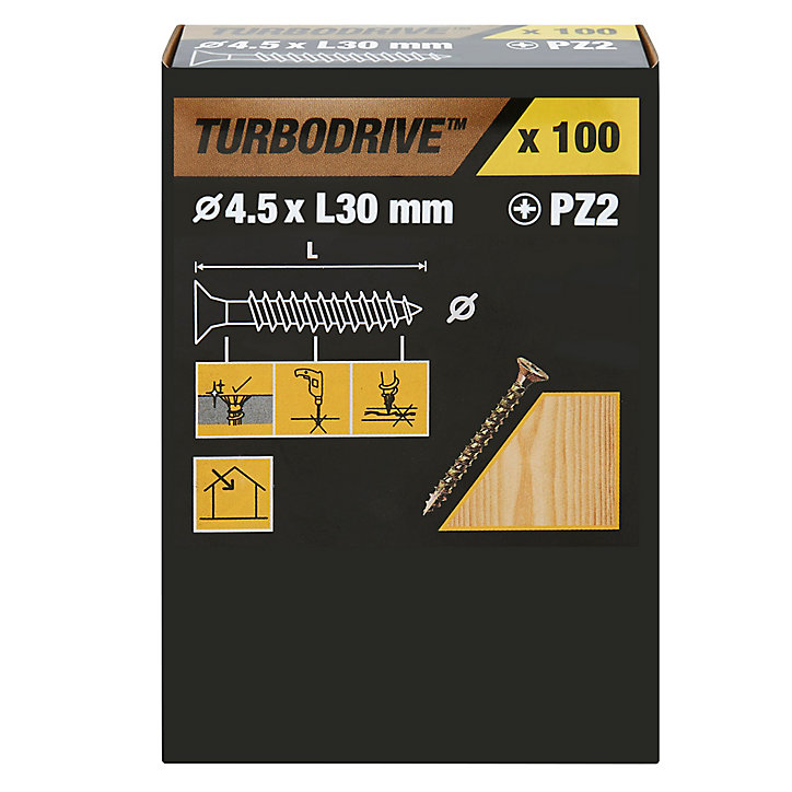 Vis à bois Turbodrive Premium pozidriv zinguée jaune 4.5x30 mm - 100 pièces