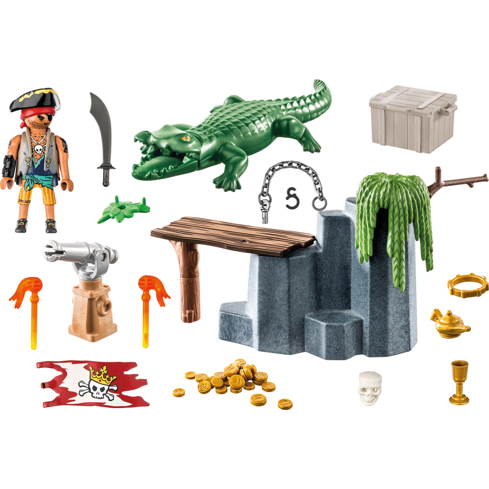 PLAYMOBIL Konstruktionsspielzeug Pirates Starter Pack Pirat mit Alligator