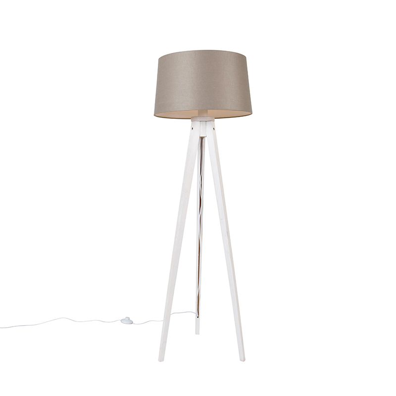 Moderne tripod wit met linnen kap taupe 45 cm - Tripod Classic