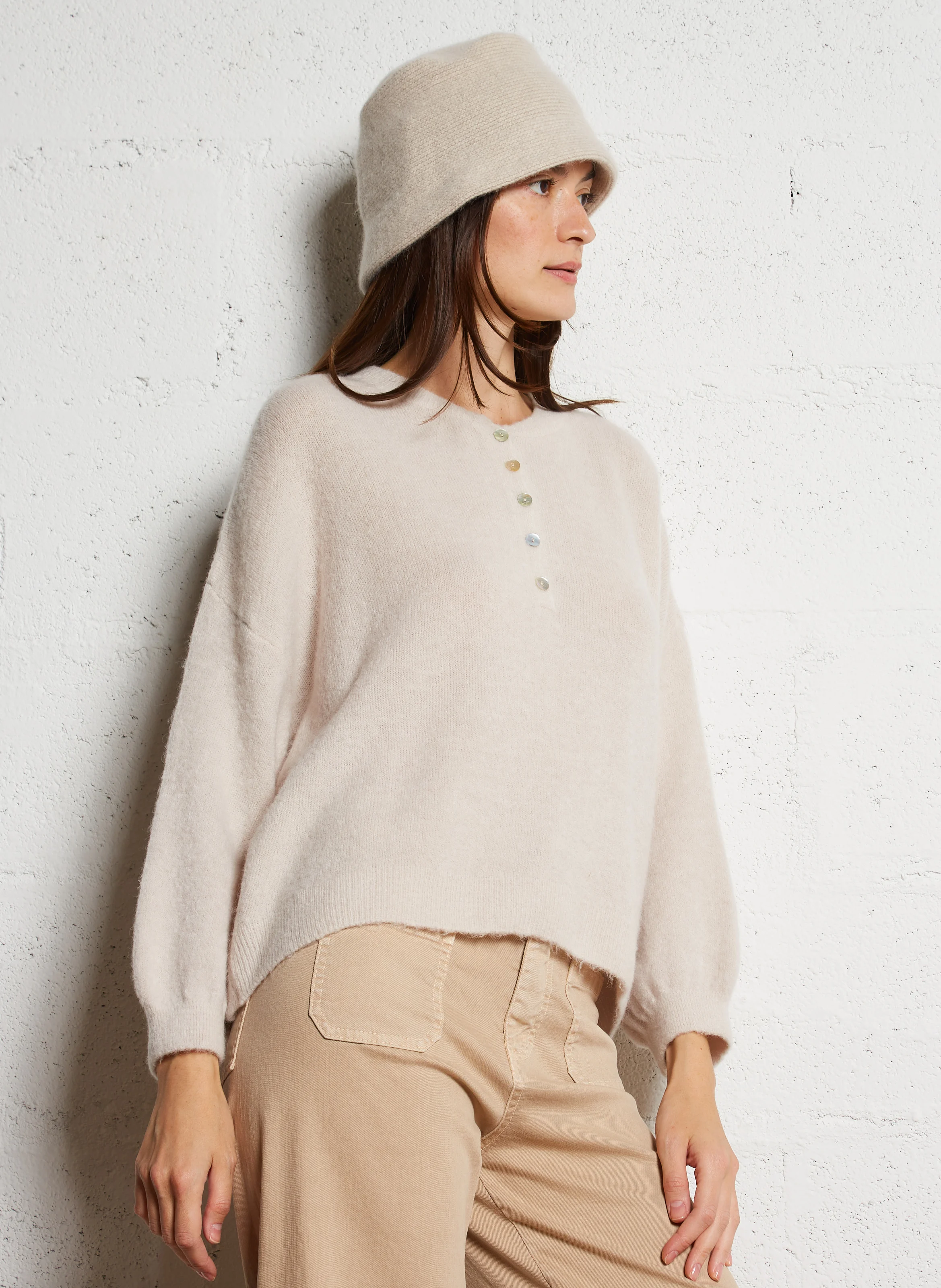 Pull col rond en laine mélangée | Blanc