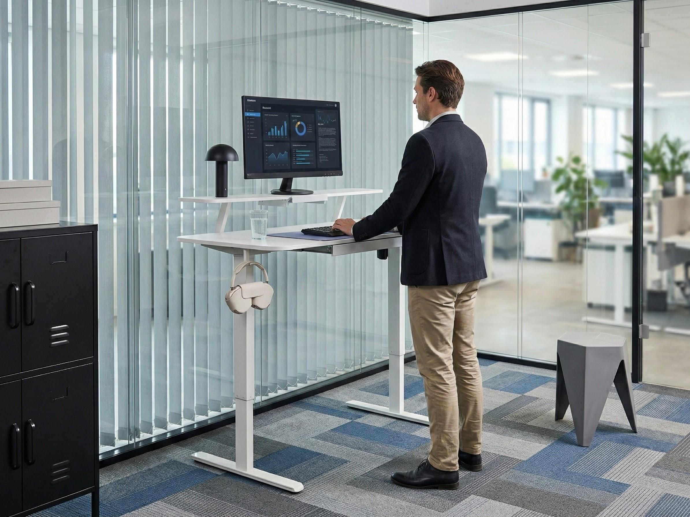 Elektrisch verstelbaar sta-bureau WILBANKS Wit 120 cm 60 cm met USB-poort