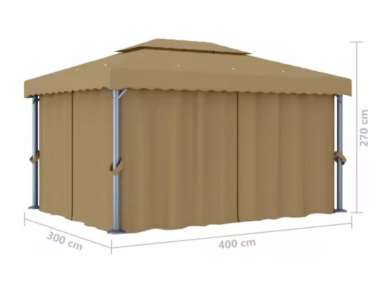 Tonnelle avec rideau 4x3 m Taupe Aluminium