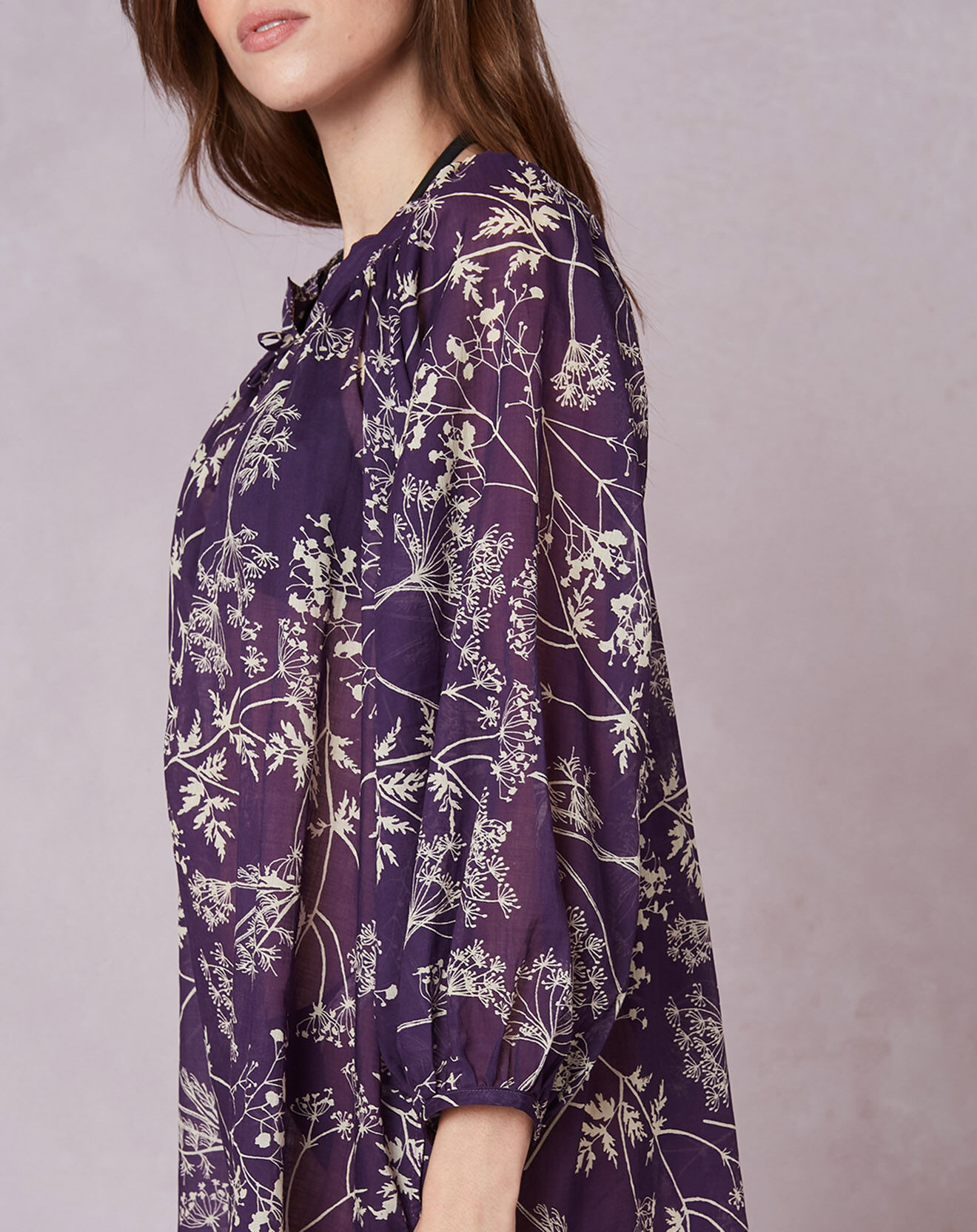 Le Chat Kaftan 100% Voile de Coton Casamance violet/blanc