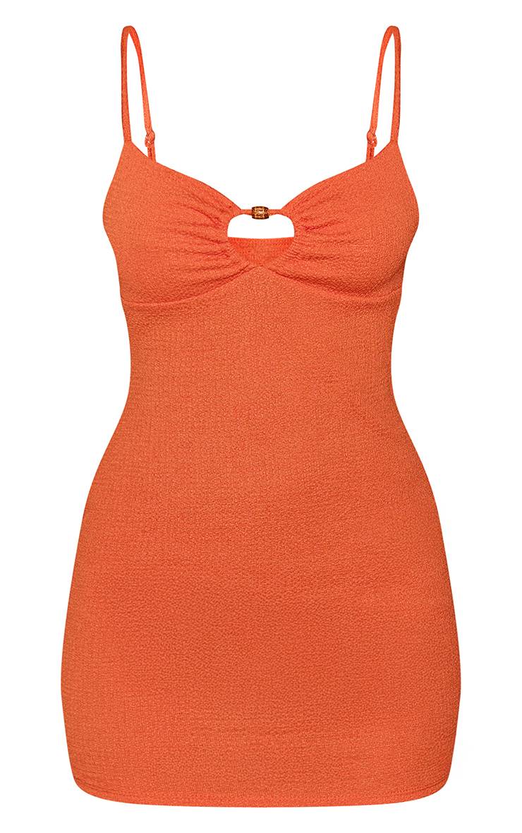 Orange Robe Moulante Texturée À Bretelles Et Perles