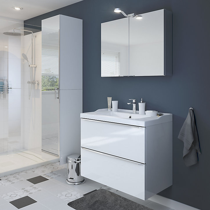 Meuble sous vasque à suspendre GoodHome Imandra blanc 80 cm + plan vasque Lana