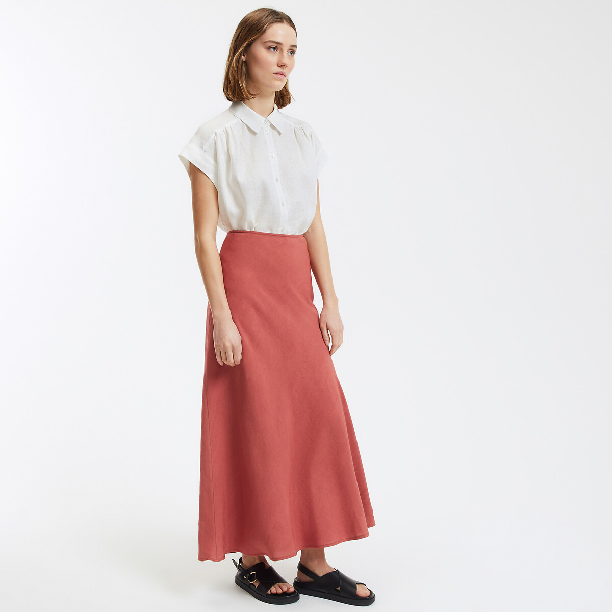 COLEÇÕES LA REDOUTE<br>Saia longa evasê, linho viscose, modelo Signature MARION