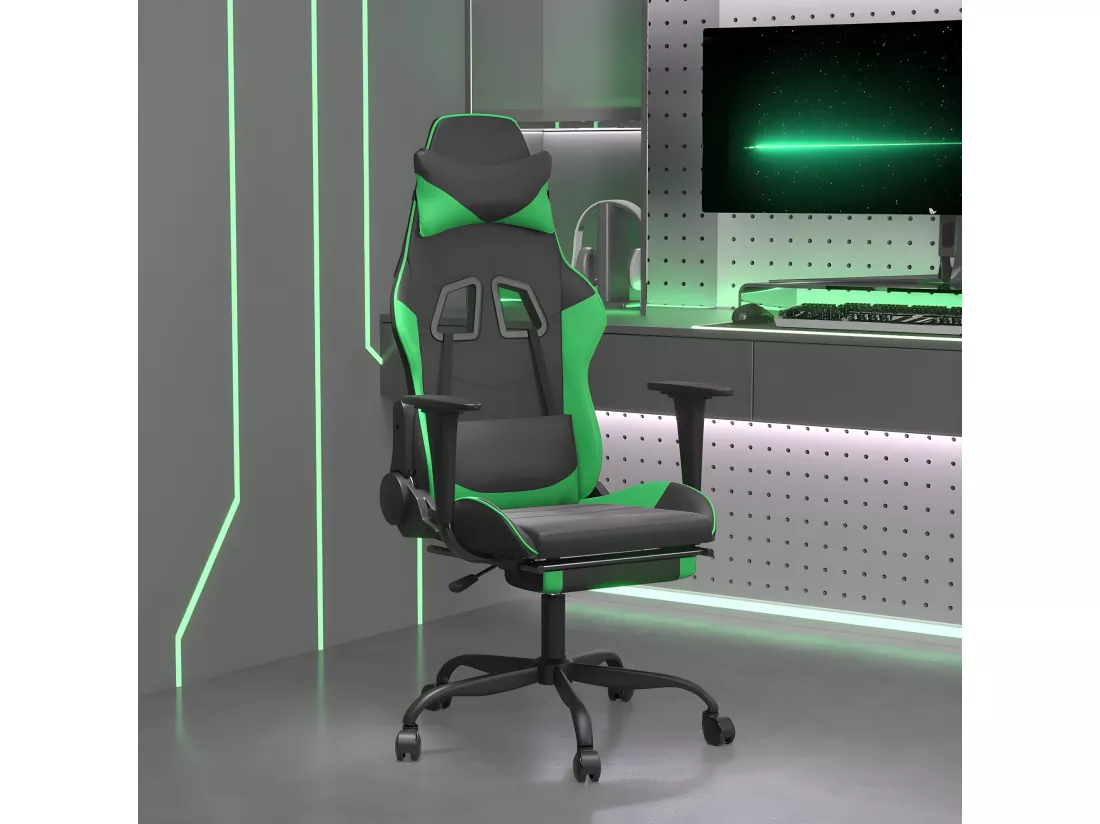 Chaise de jeu de massage et repose-pied Noir et vert Similicuir