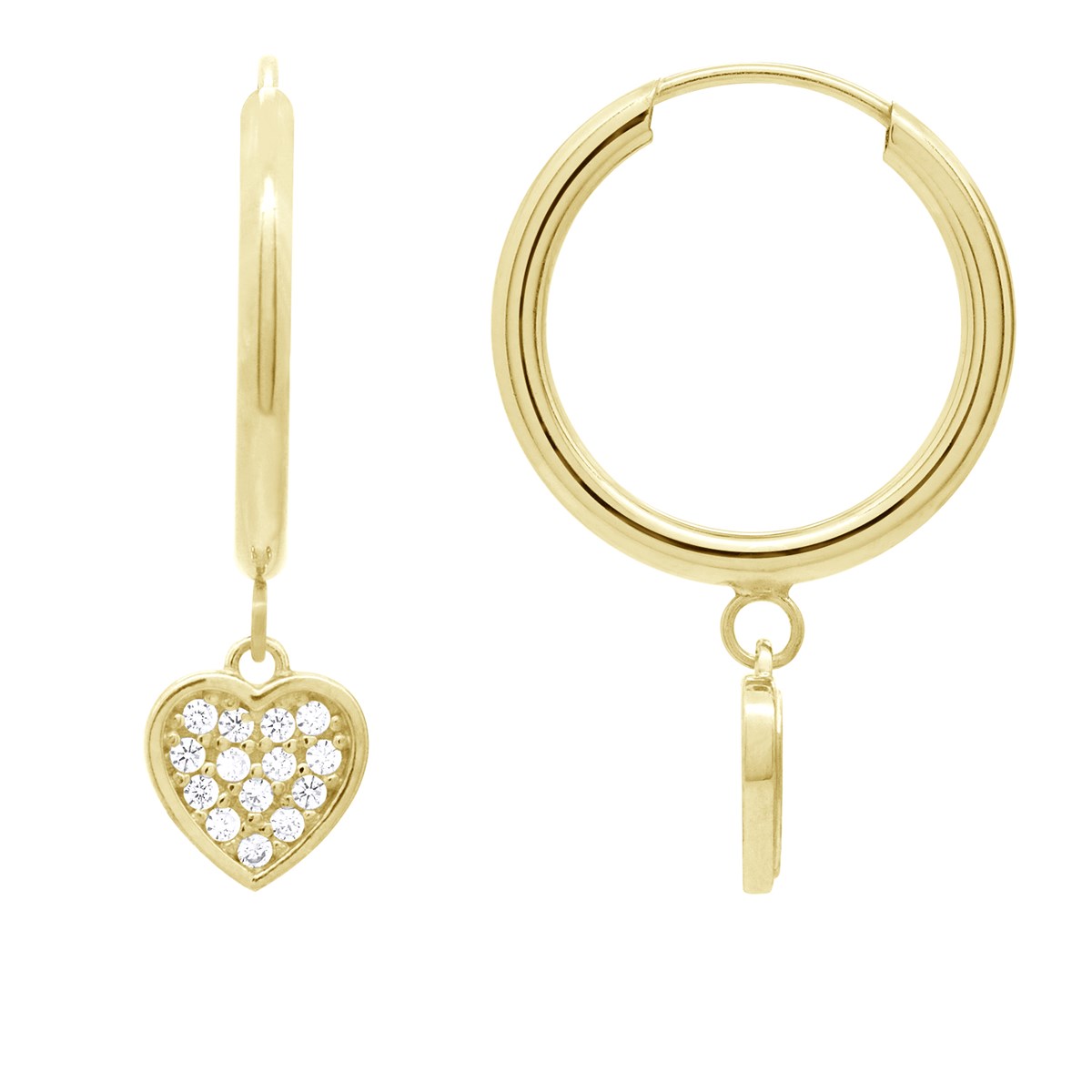 Boucles d'Oreilles - Pampilles Coeur serties d'Oxydes de Zirconium - Or Jaune