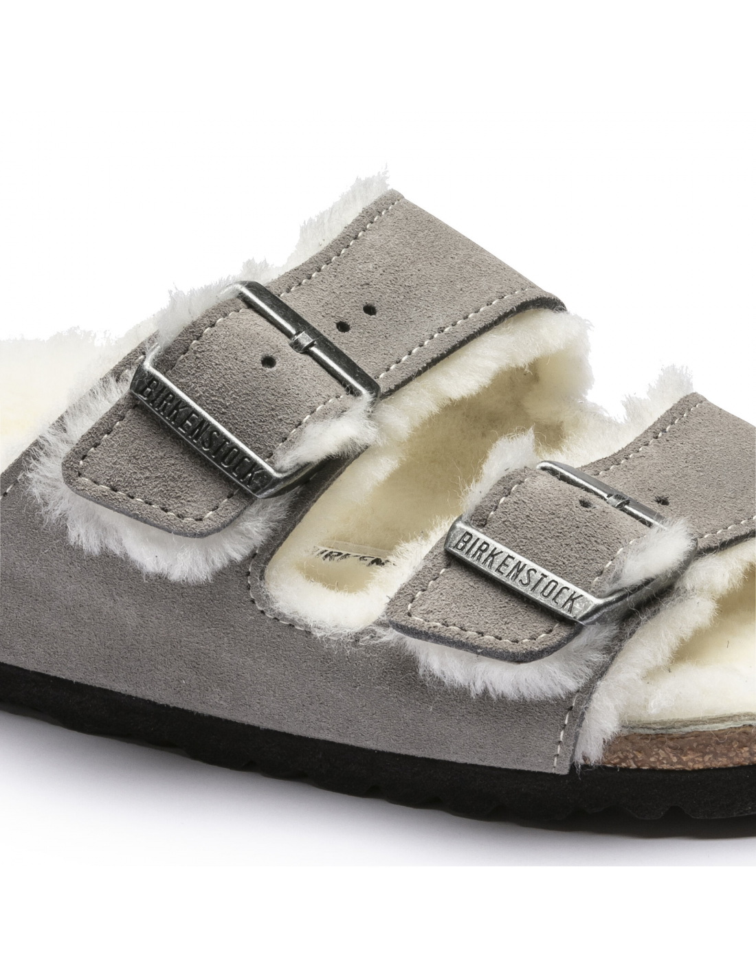 birkenstock mules fourées femme arizona vl shearling daim gris