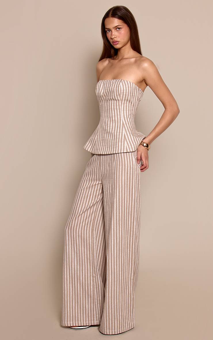 Moka Pantalon Tailleur En Lin À Rayures
