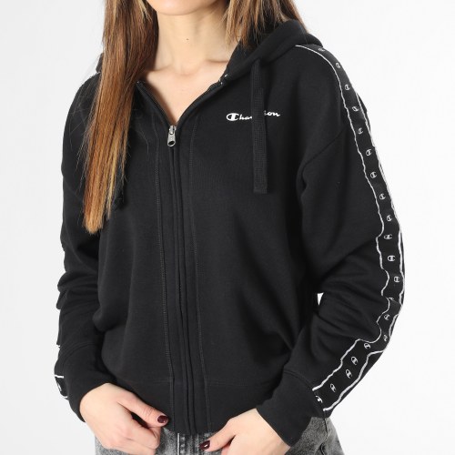 Sweat Capuche Zippé A Bandes Femme 116137 Noir