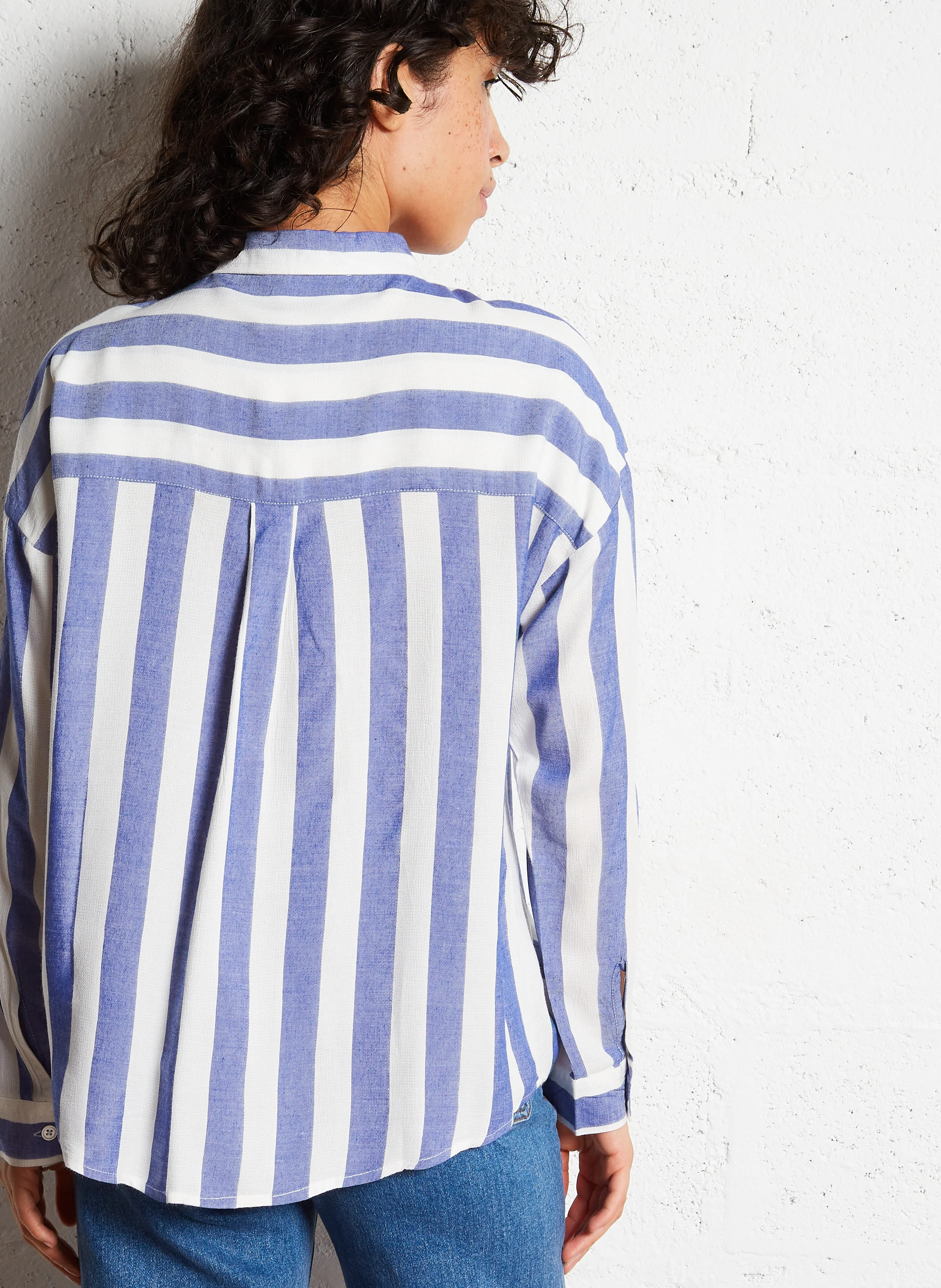 CLARA - Chemise col classique droite rayée | Bleu