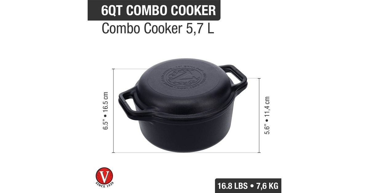 VictoriaCombo cooker 26 cm 5,7 liter, Seasoned bak-/braadpan  (Zwart, Color packaging)