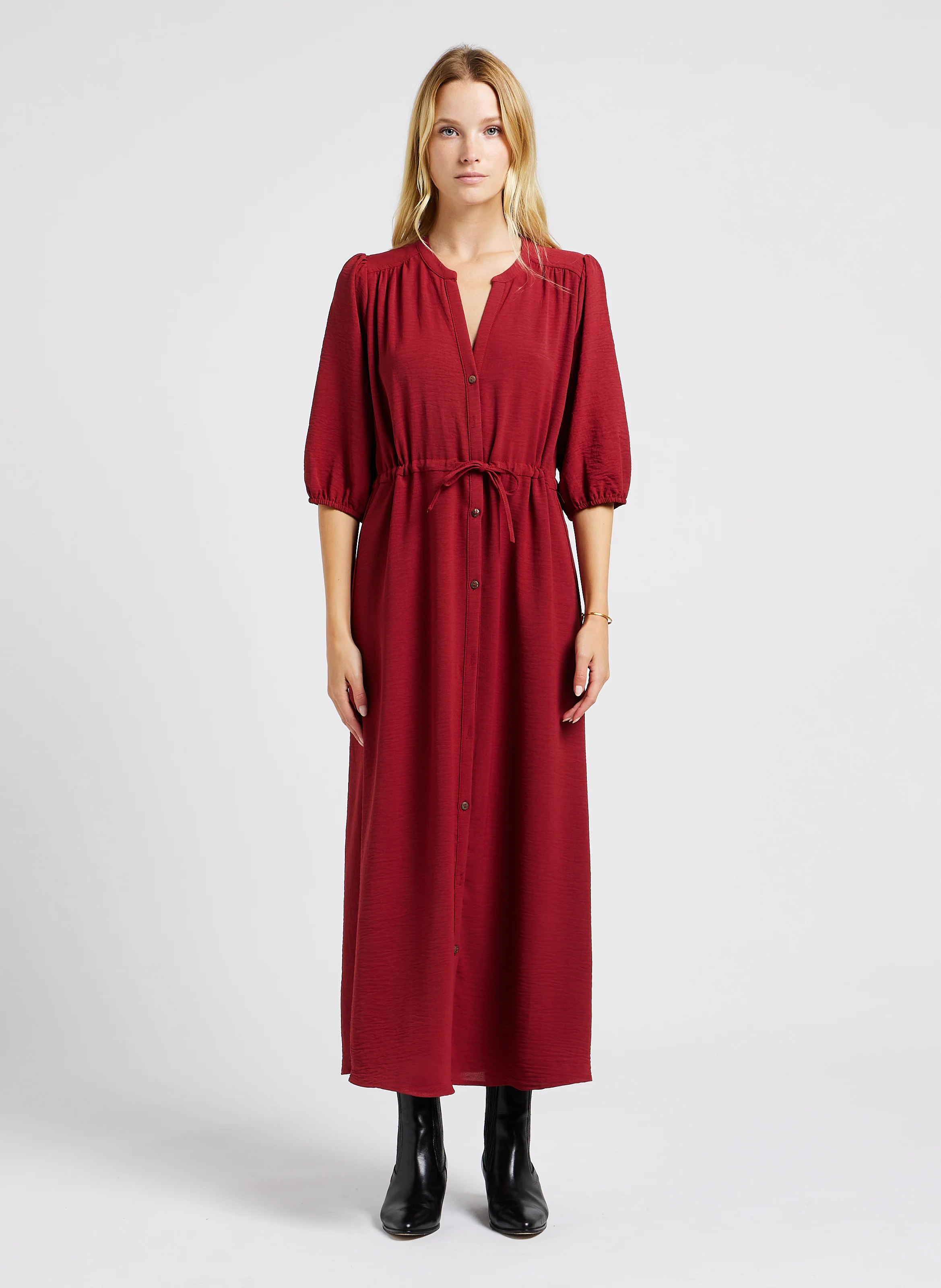LAURENCE - Robe longue col tunisien | Doré