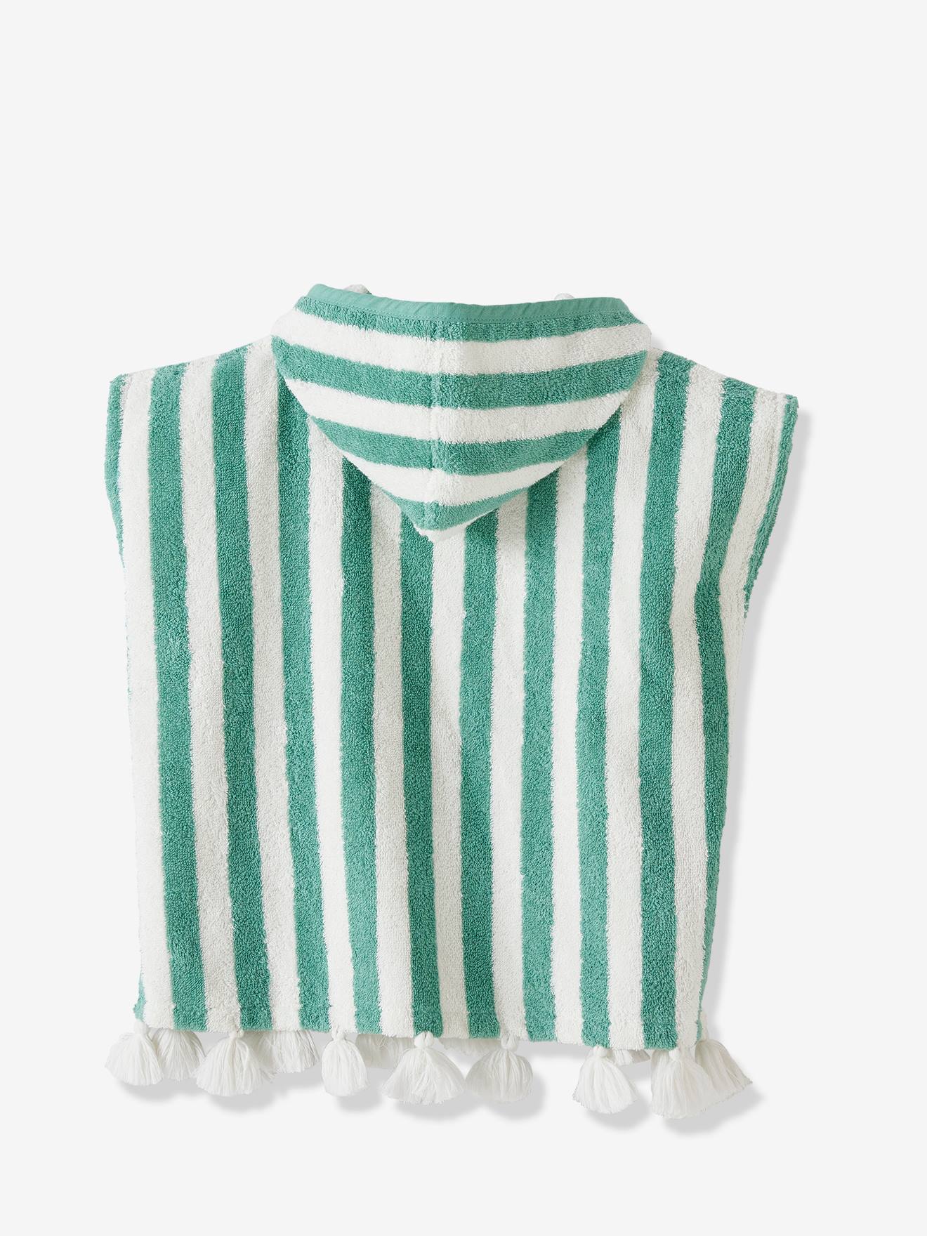 Poncho de banho infantil listrado verde médio