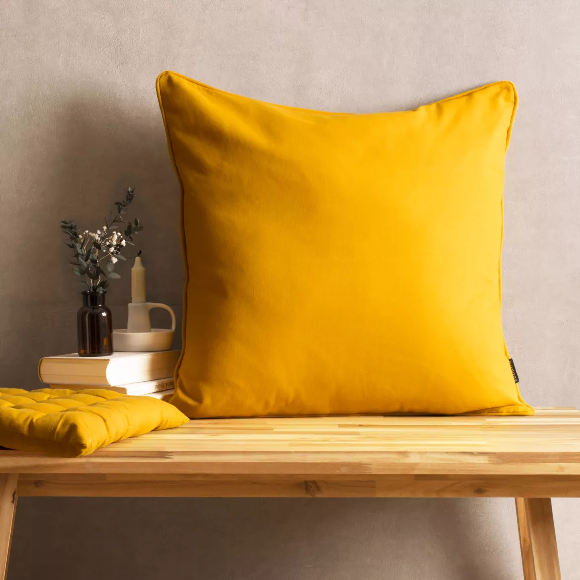 Coussin carré coton (60 x 60 cm) Pixel Jaune moutarde