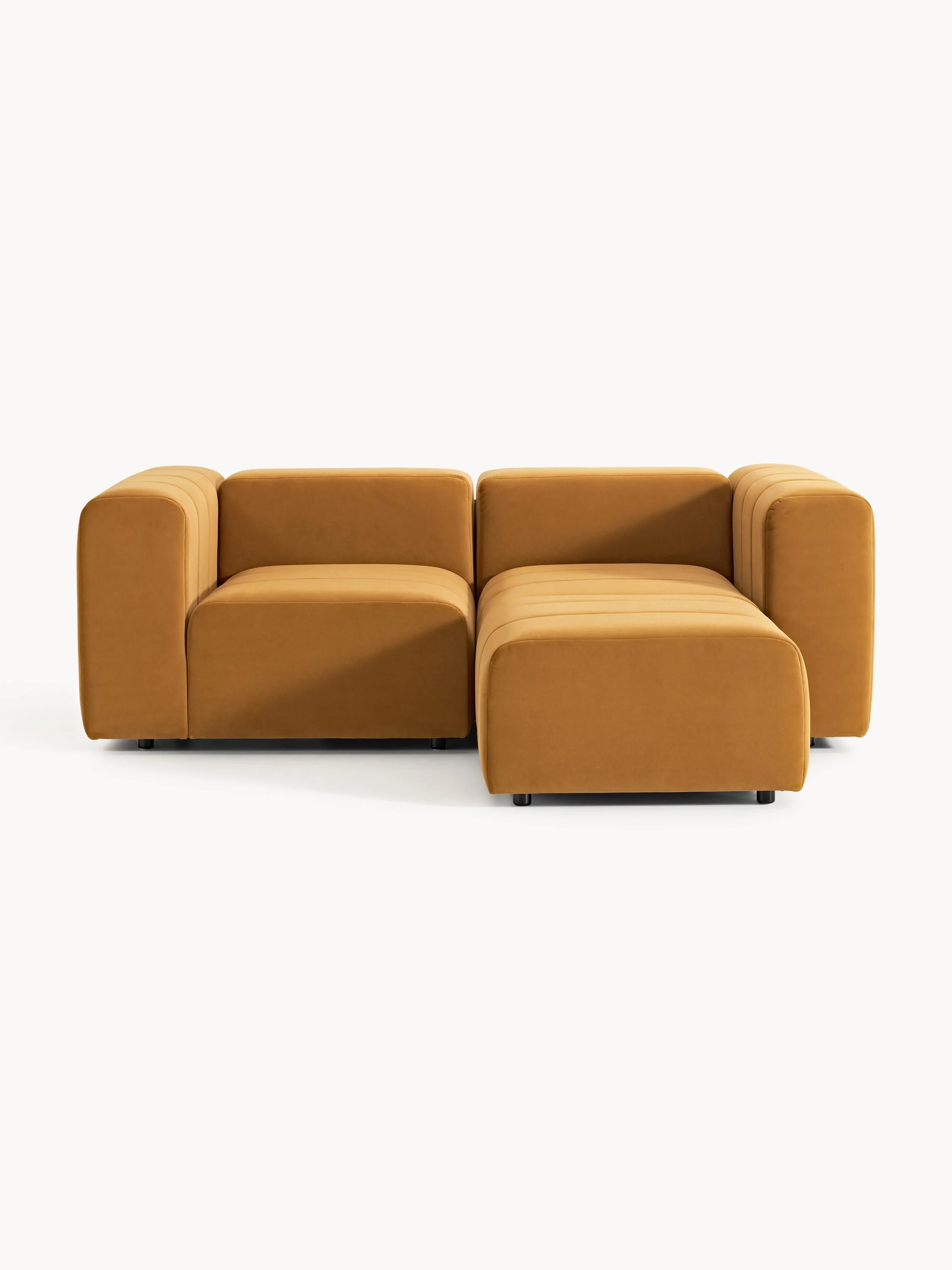 Fluwelen modulaire bank Lena (3-zits) met poef (links/rechts)