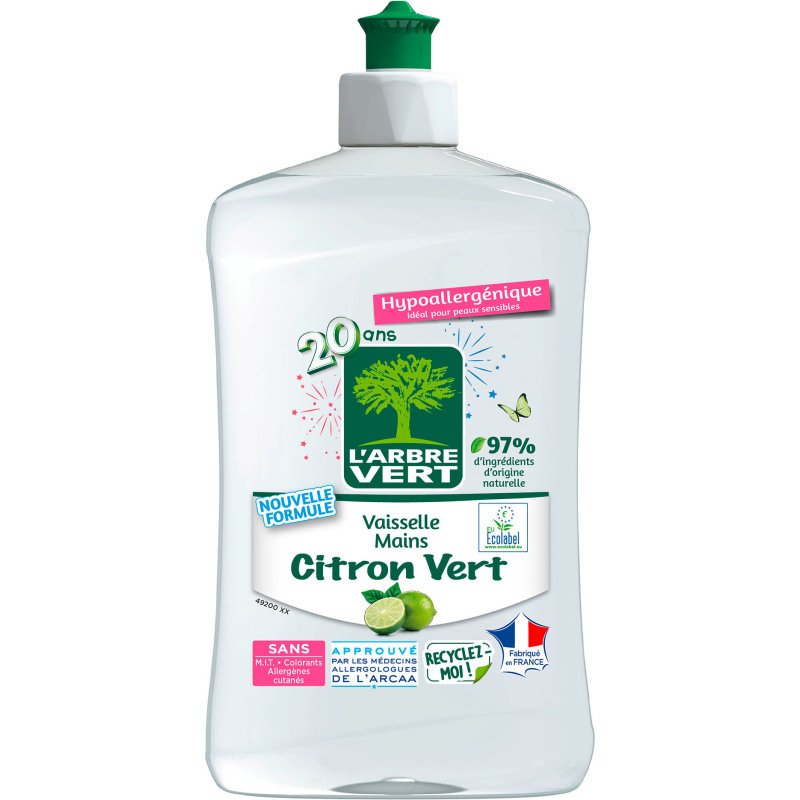 Liquide vaisselle mains L'Arbre Vert citron vert - Flacon 500 ml