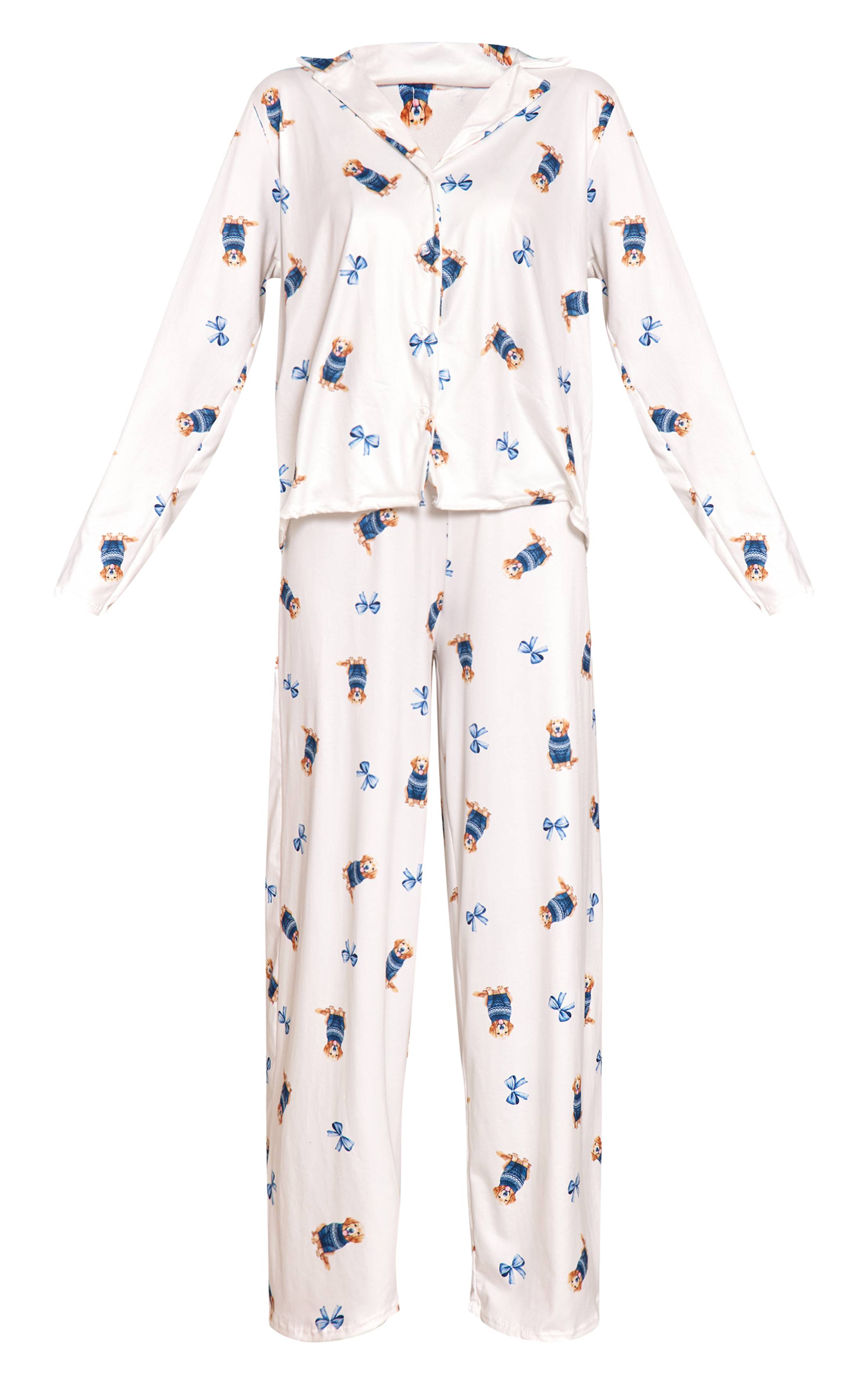 Bleu Clair Ensemble De Pyjama Imprimé À Manches Longues Avec Boutonnage