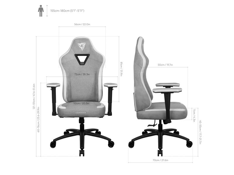 ThunderX3 Gaming-Stuhl EAZE Loft Grau Ergonomischer Gaming-Stuhl