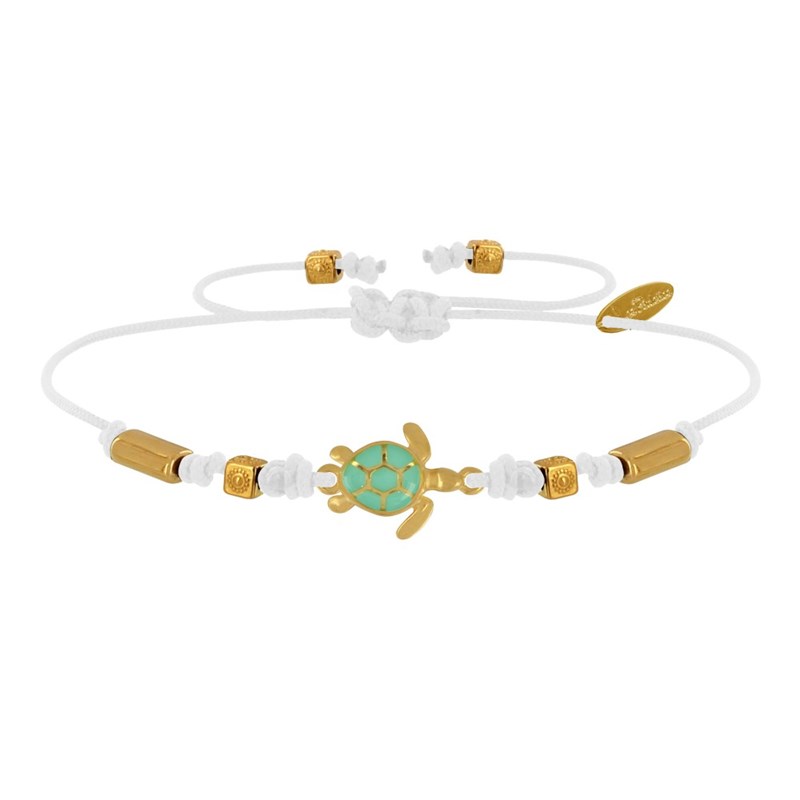 Bracelet Lien Laiton Doré Tortue Émaillé Turquoise - Blanc