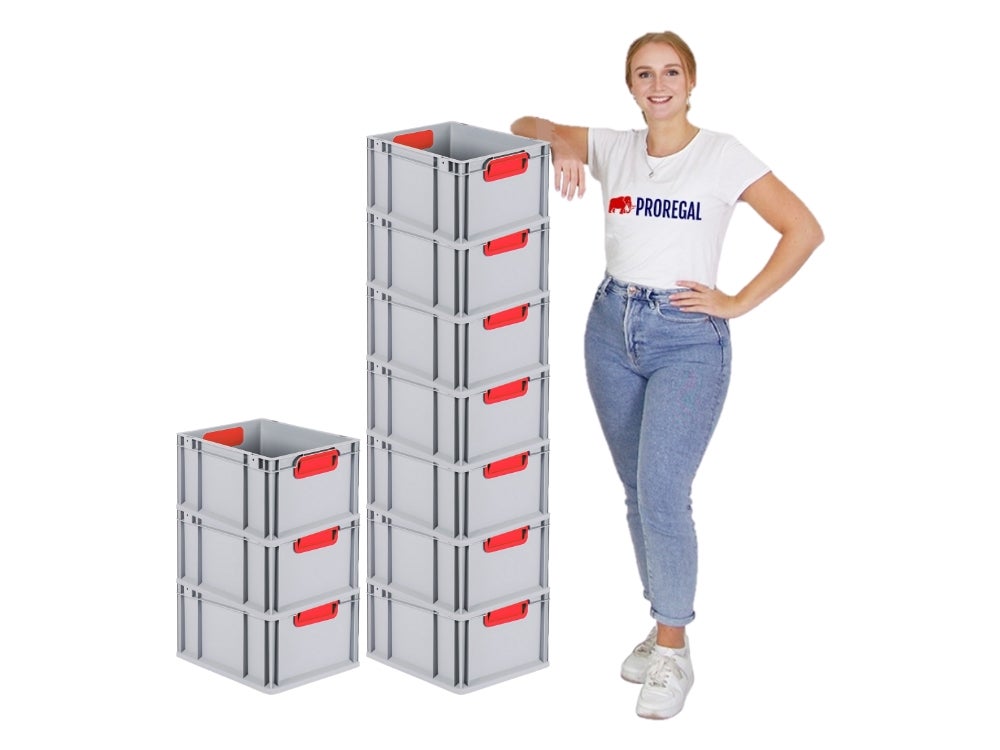 PROREGAL Eurobox Nextgen Kleur HxBxD 22 x 30 x 40 cm 20 liter Handgrepen Rood Gesloten Gladde Bodem Euro Container Transportbox
