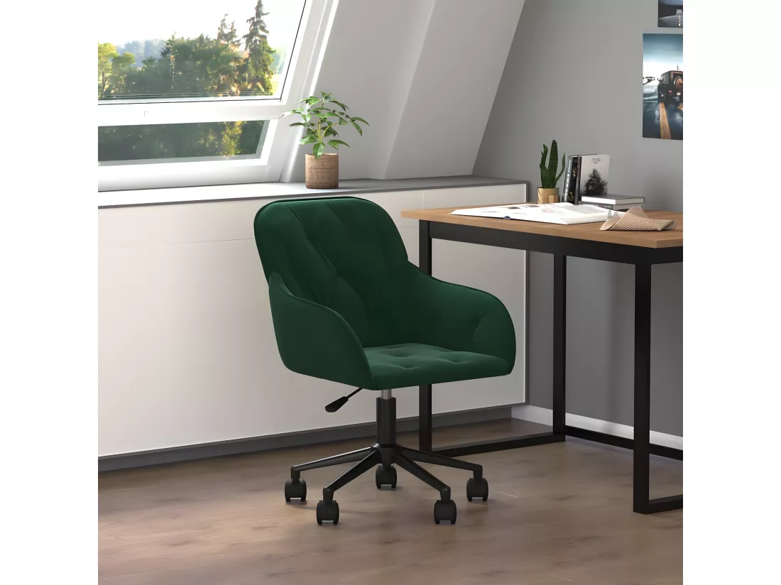 Chaise pivotante de bureau Vert foncé Velours