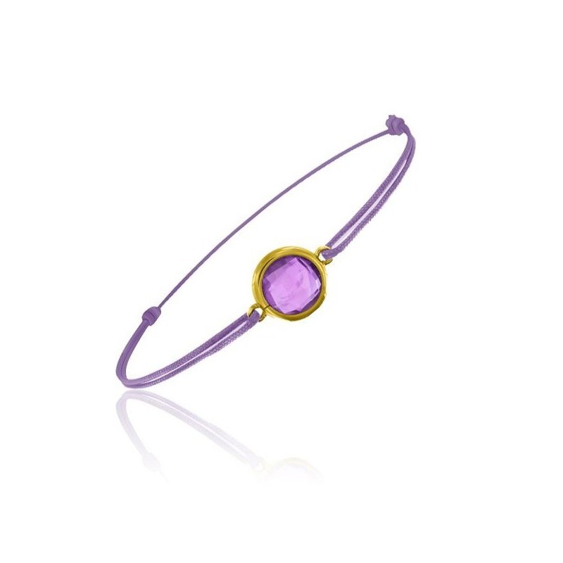 Bracelet cordon violet avec améthyste ronde - BeJewels