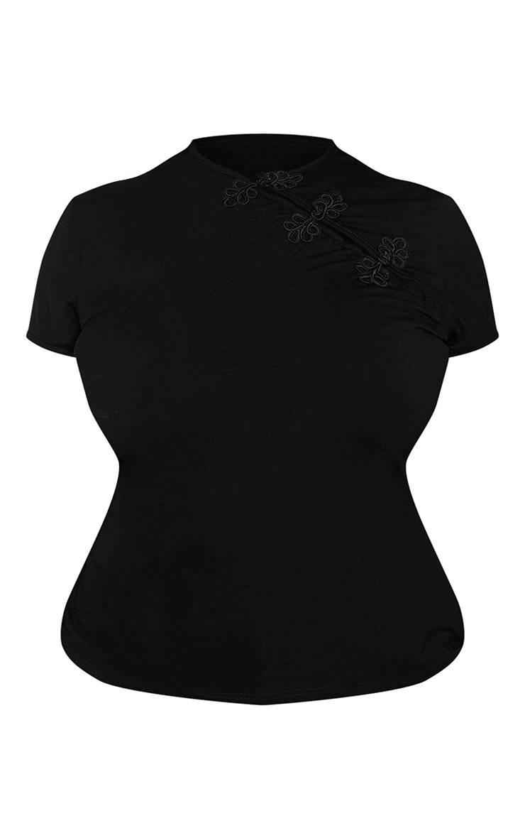 Noir T-shirt Grande Taille En Jersey À Manches Courtes Avec Détail Boutonné