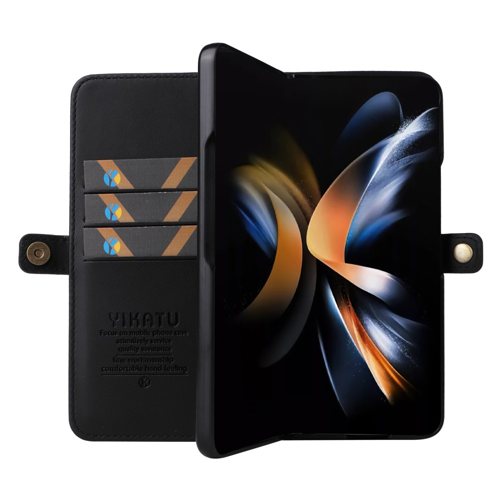 Samsung Galaxy Z Fold6 Leder Tasche Flip Cover mit Kartenfächer - Schwarz