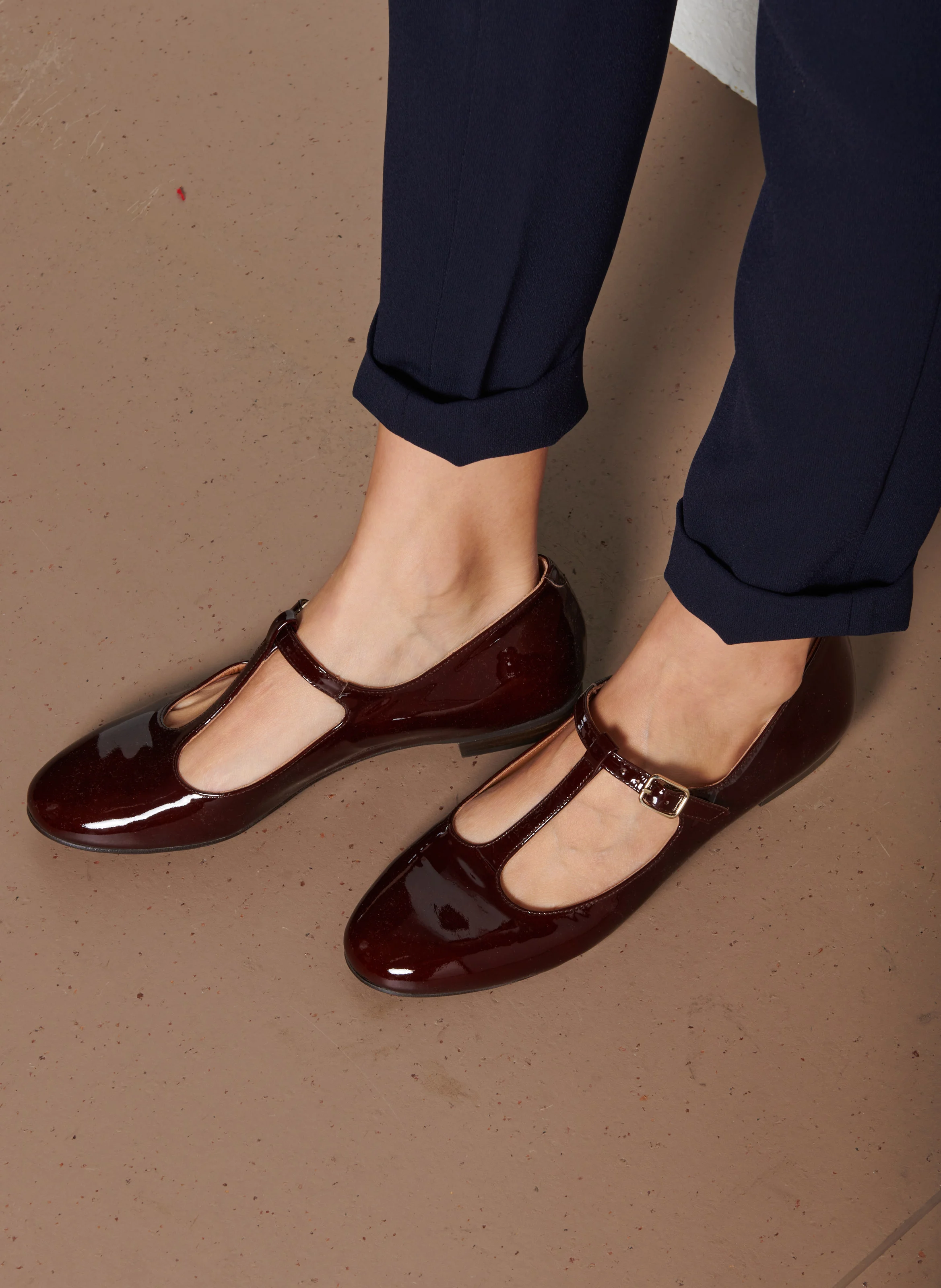 Ballerines en cuir vernis | Marron