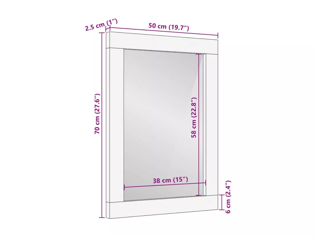 Miroir de bain 50x70 cm bois de manguier massif et verre