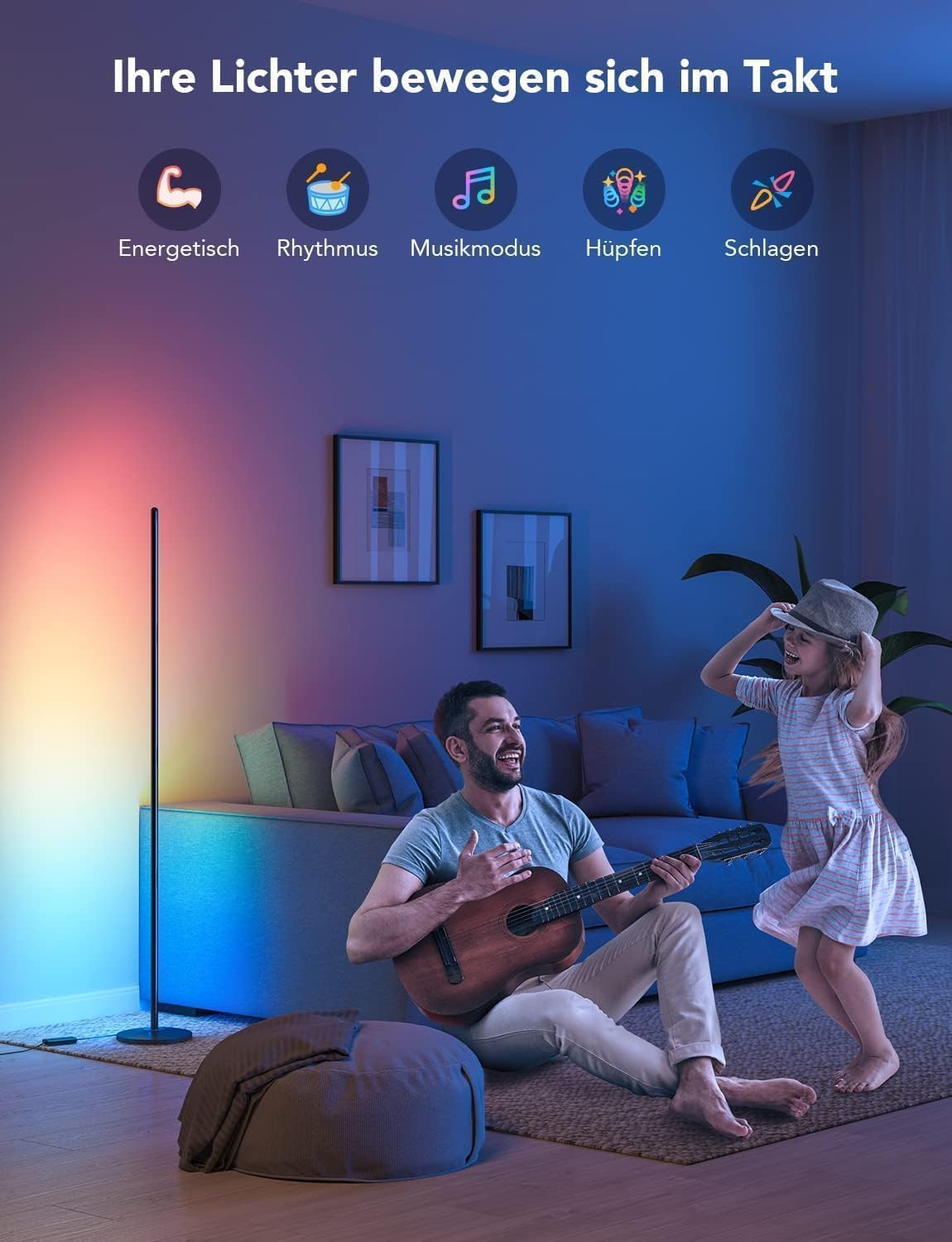 Govee RGBICW LED Stehlampe Wohnzimmer 2pack, WiFi Stehlampe Dimmbar, Arbeiten mit Alexa und Matter, 16 Millionen Farben, 85 Szenenmodi, Musikmodi, DIY-Modus Standleuchte für Schlafzimmer, Schwarz