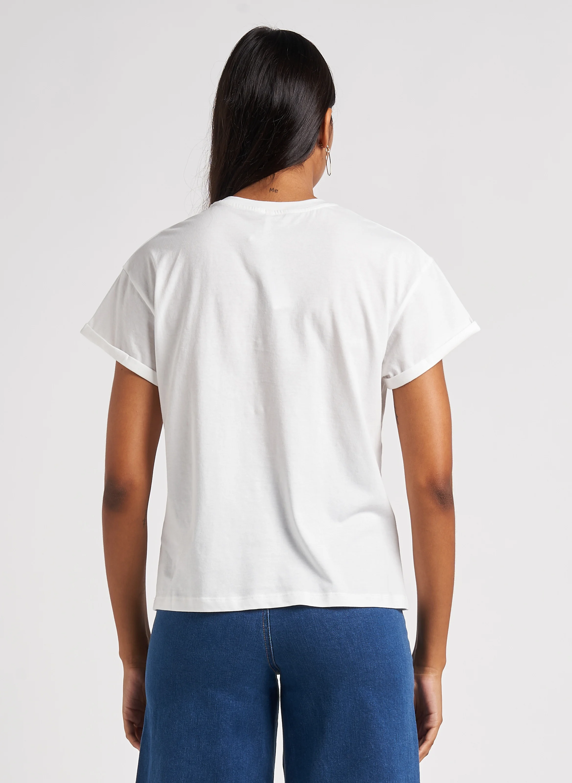 Tee-shirt droit col rond sérigraphié en coton | Blanc