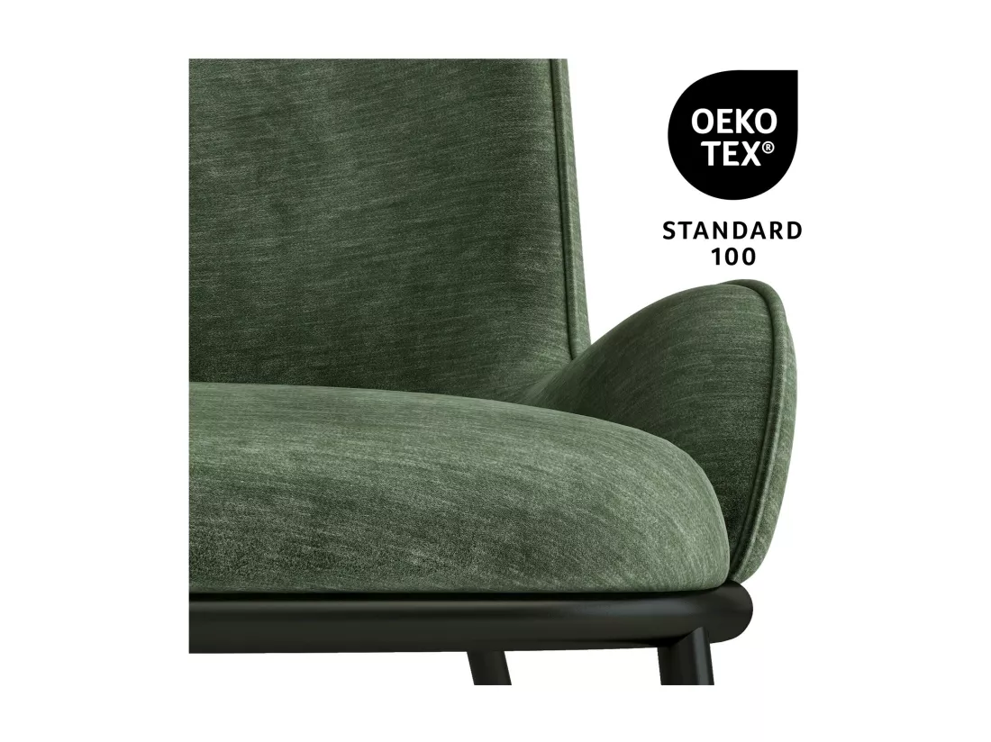 ALVIN - Fauteuil lounge, tissu chenillé Sauge et pieds noir mat