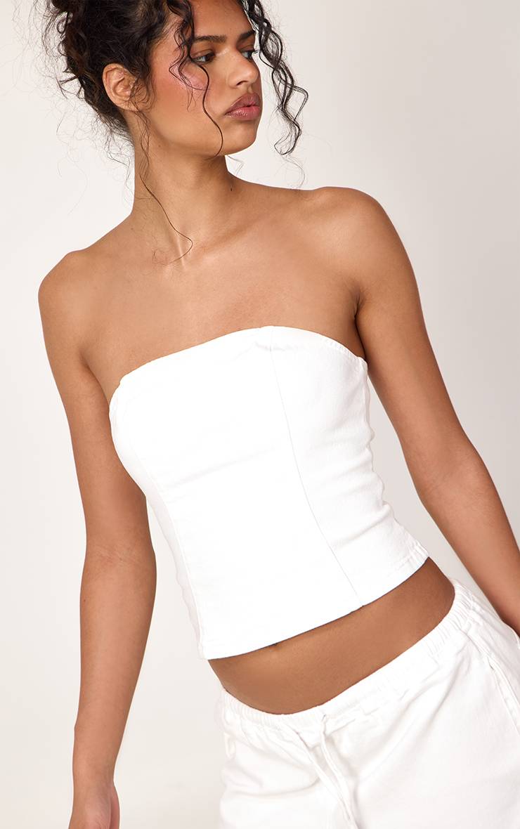 Blanc Top Bandeau En Denim