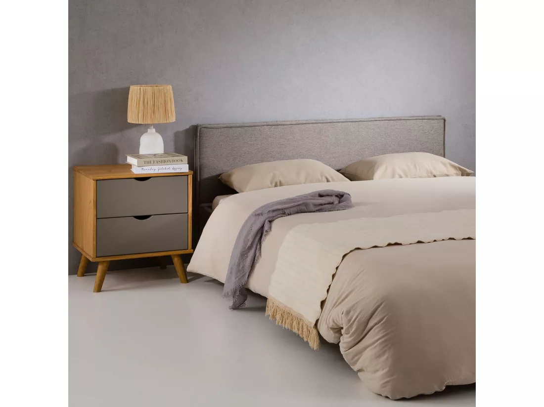 Tête de lit DACIO 120 rembourrée, En tissu polyester pour lit 120 cm, Sur pieds en plastique, Gris