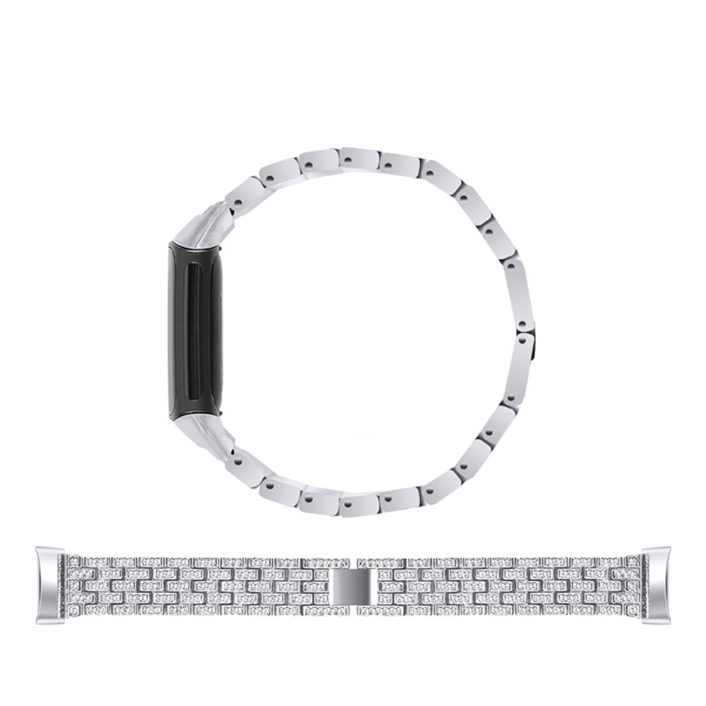 Fitbit Charge 6 / 5 Edelstahl Schmuckarmband mit Glitzersteinen - Silber
