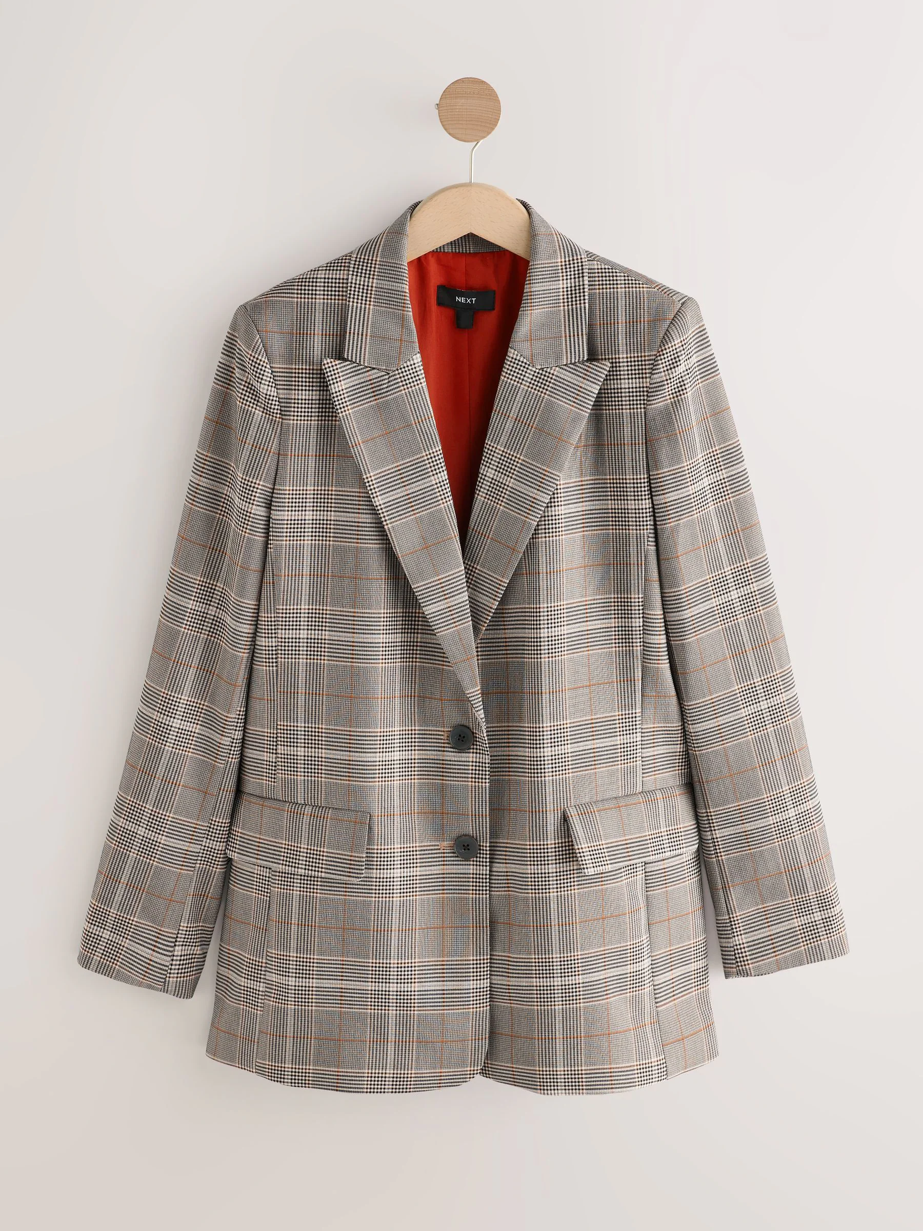 Bruin - Geruite blazer met enkele knopenrij