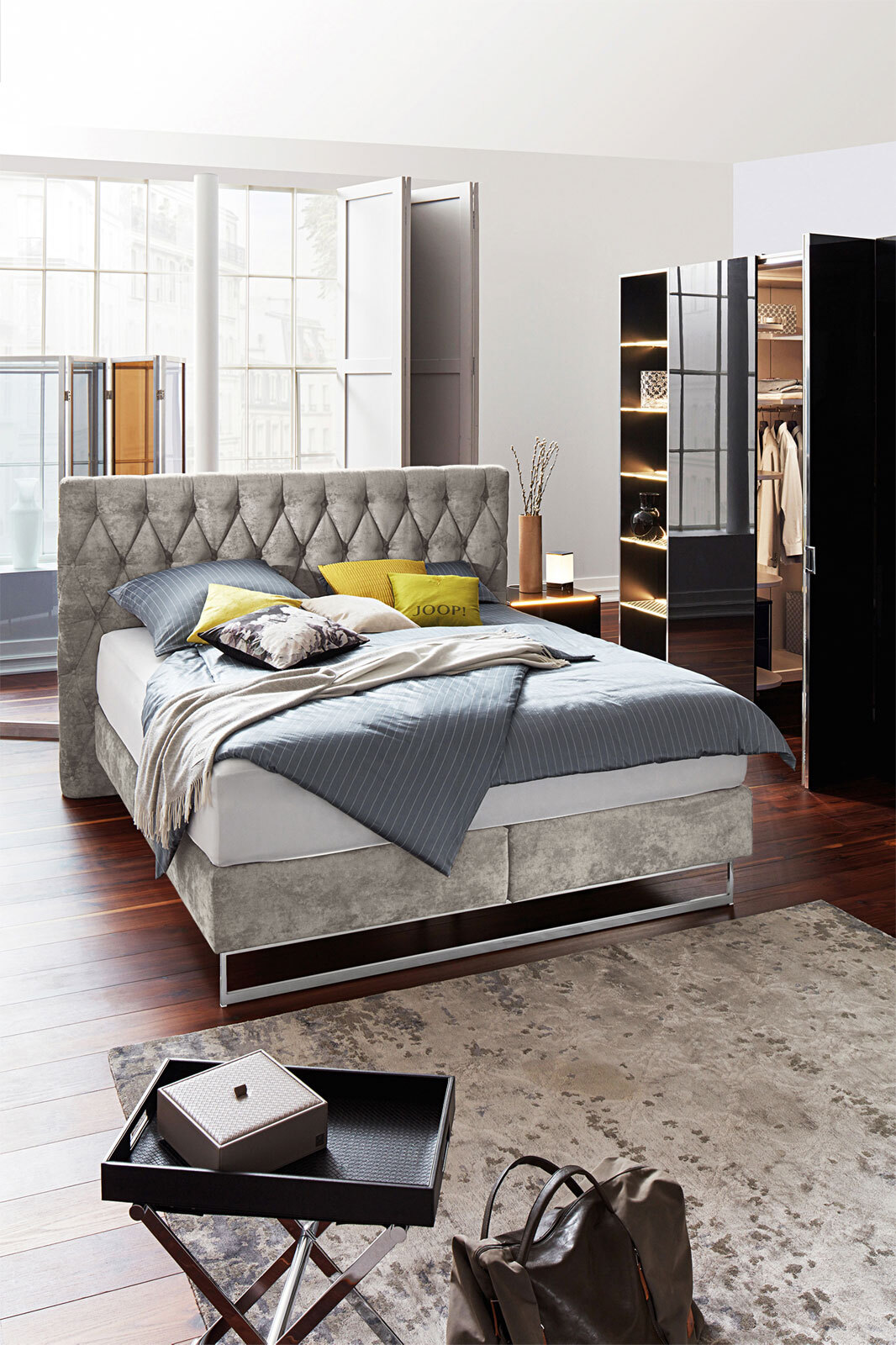 JOOP! Boxspringbett CUBIC CHESTERFIELD 180 x 200 cm grau