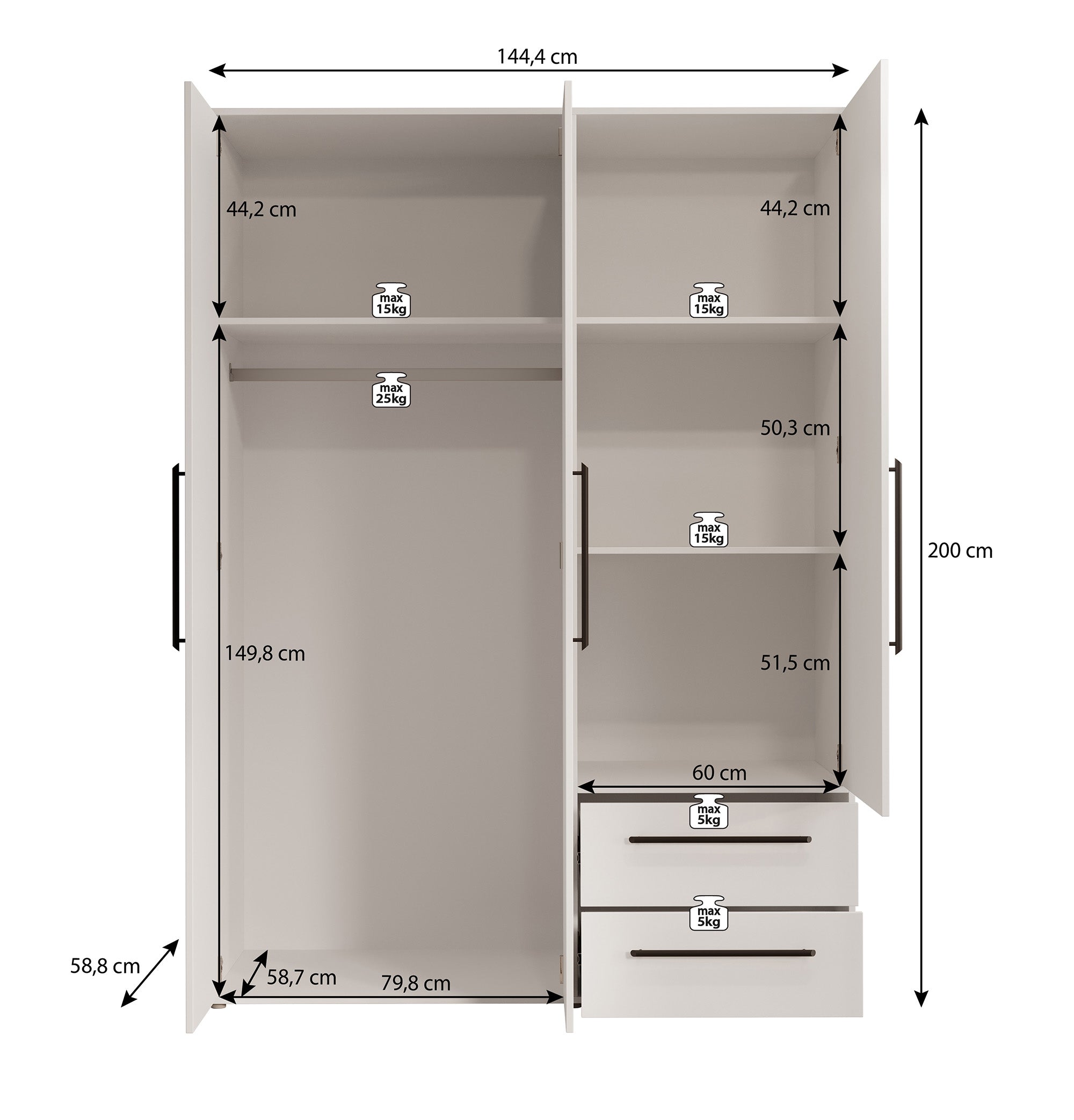 Meubella - Kledingkast Mayen - Wit - 145 cm