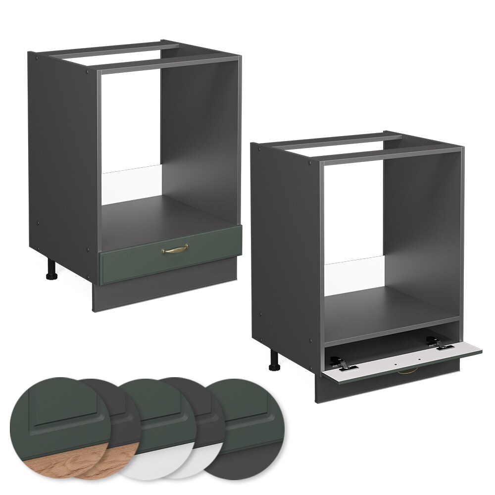 Vicco Herdumbauschrank Küchenschrank Küchenmöbel Fame-Line Anthrazit Grün-Gold Landhaus 60 cm Küche Einbauküche Blende Herdschrank Küchenzeile