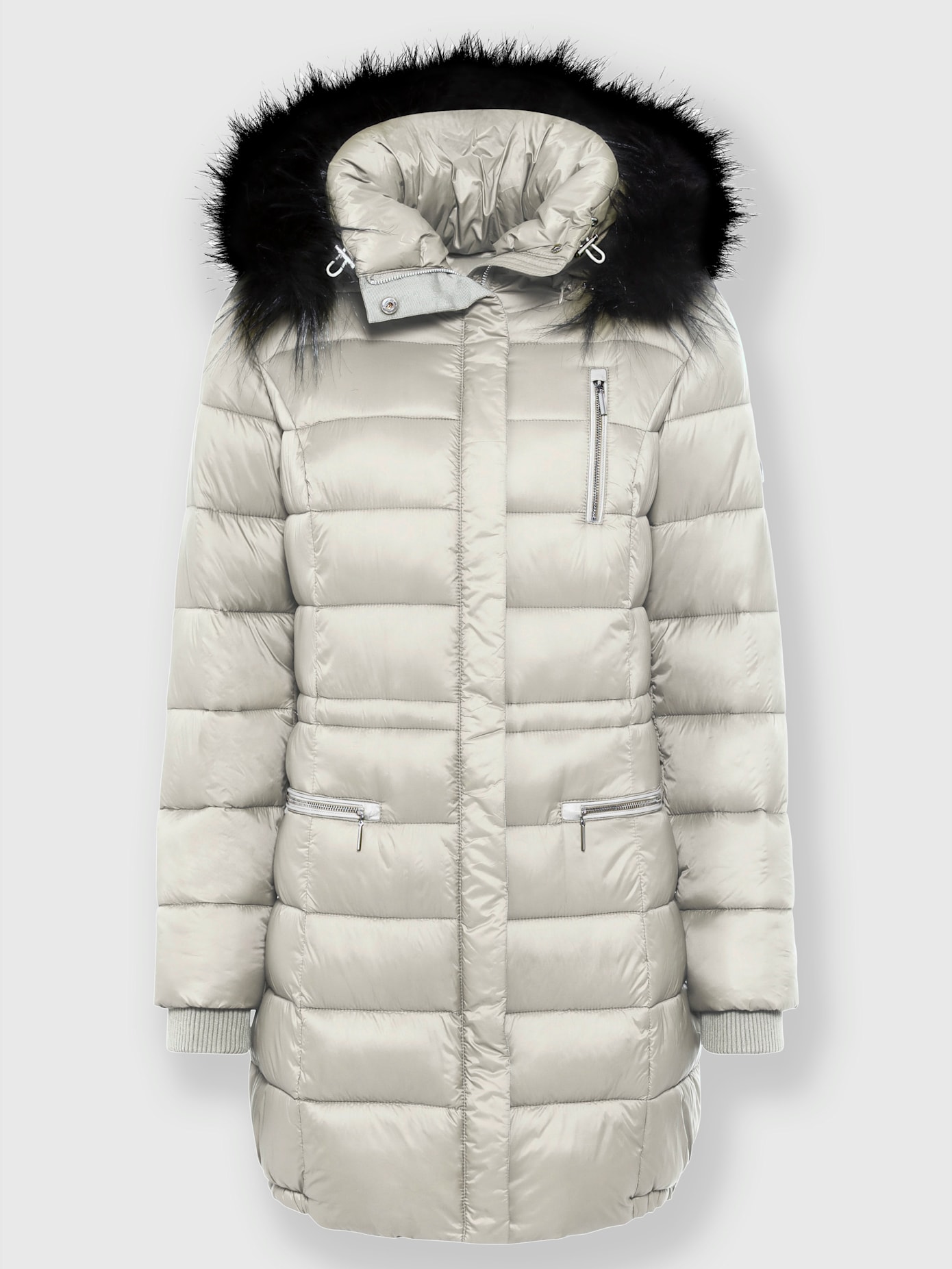 Parka imitation fourrure amovible sur capuche amovible