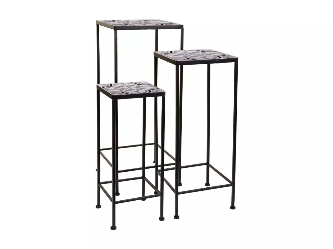 Ensemble de 3 supports de pots de fleurs en métal noir