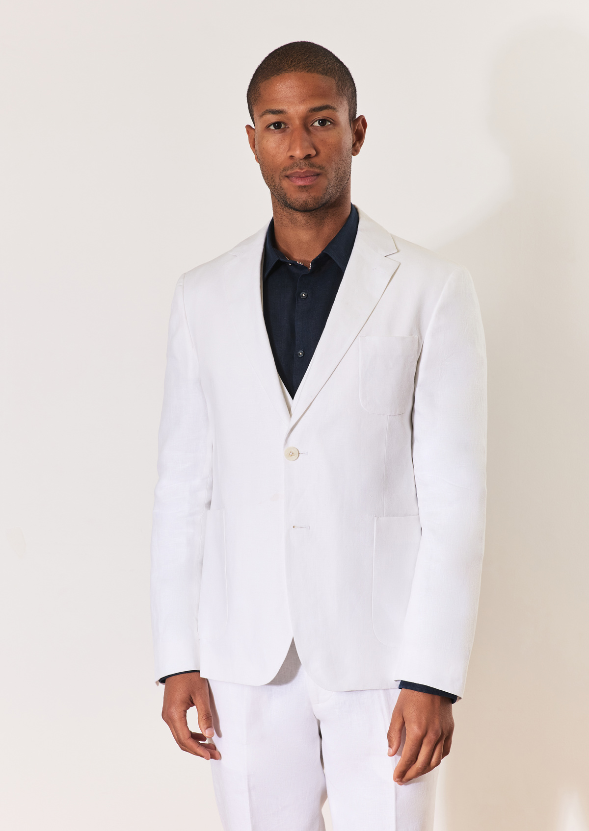 Veste coordonnable Slim en lin uni blanc