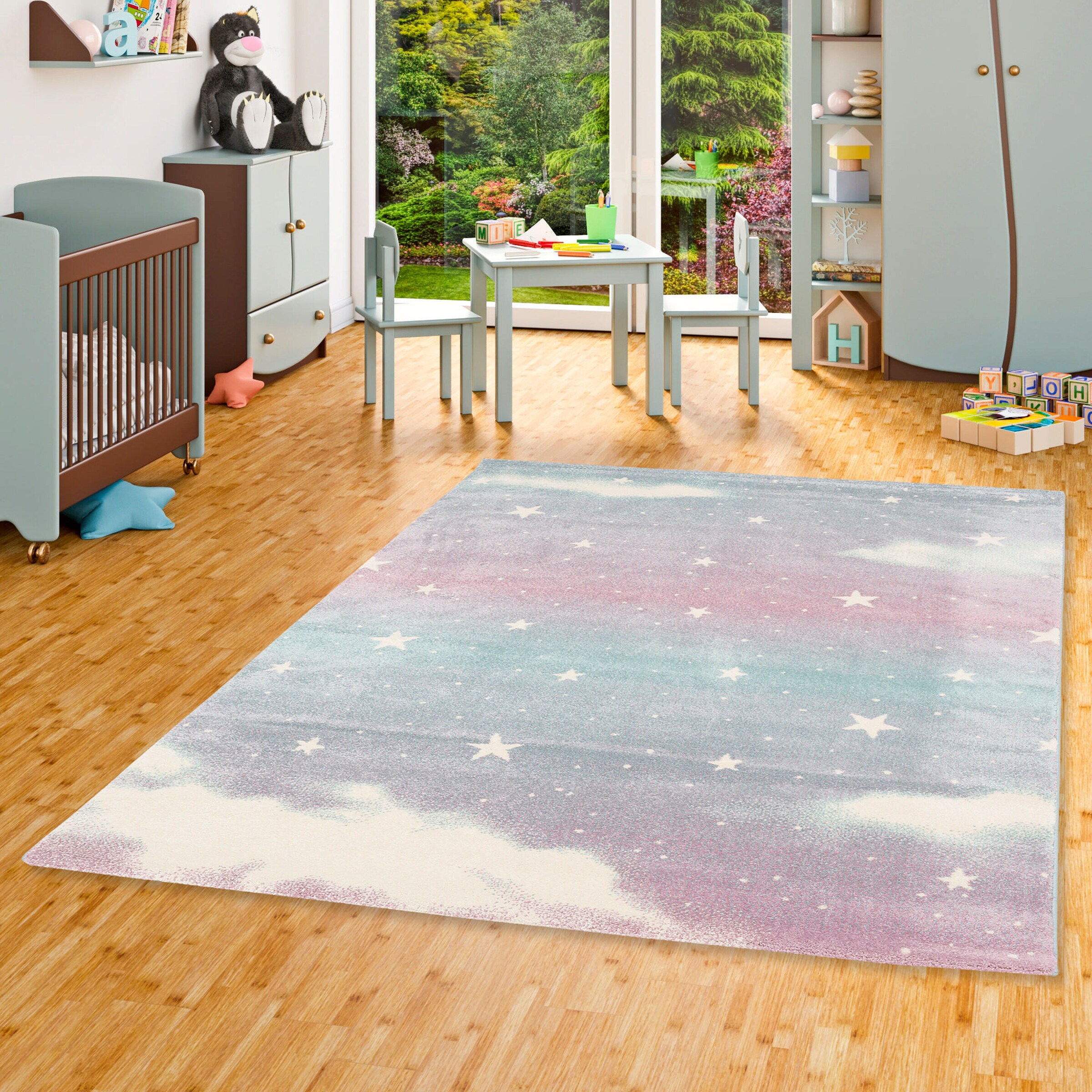 Pergamon Kinder Teppich Maui Kids Wolkenhimmel Rosa