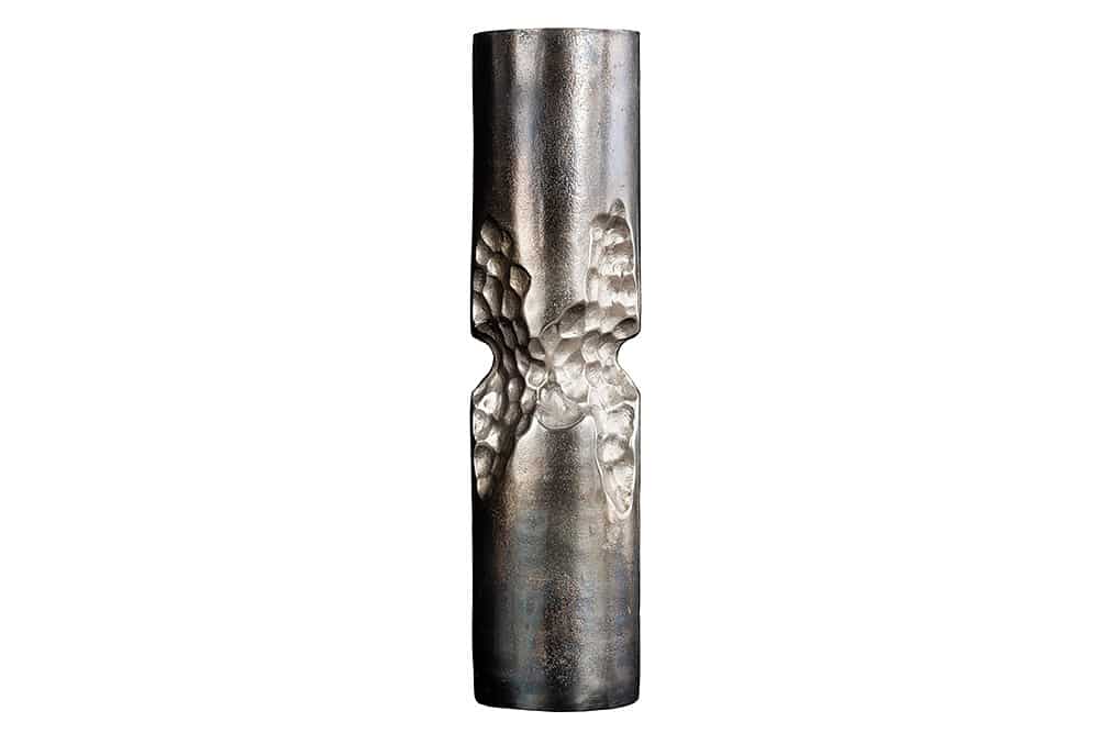Moderne Vase PRECIOUS 50cm schwarz silber Metall Hammerschlag Design