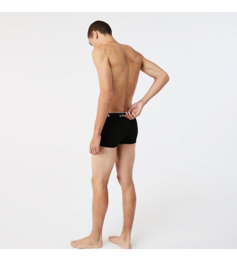 Conjunto de 3 cuecas boxer Lacoste 5H3389 nas cores preto, cinza e branco.